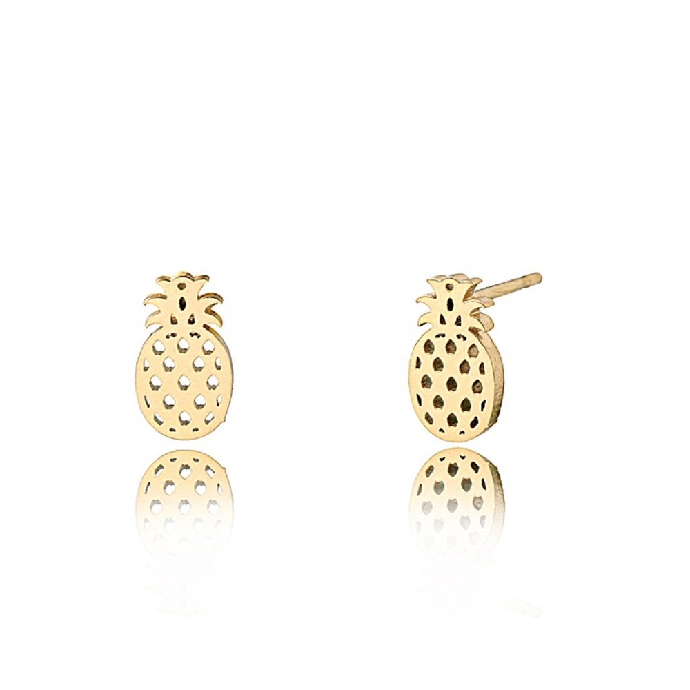 Pineapple 18K Gold Plated Sterling Silver Stud Earrings - Picture 5 of 7
